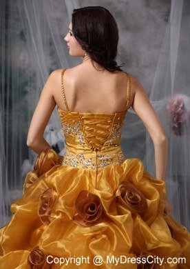 Ball Gown Spaghetti Straps Organza Beading Sweet 15 Dress